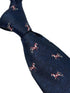navy dark blue herringbone mens tie with thoroughbred horse design